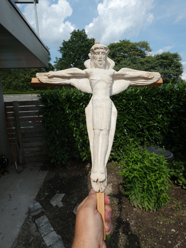 Rare Antique ceramic jesus winged as angel Crucifix wall religious