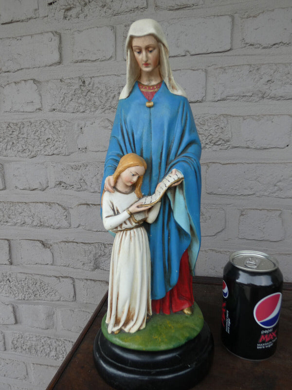 Antique chalk statue of saint anna with young mary