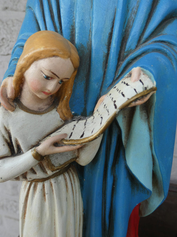 Antique chalk statue of saint anna with young mary