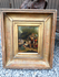 Antique Oil panel painting Chilren playing catching salamader