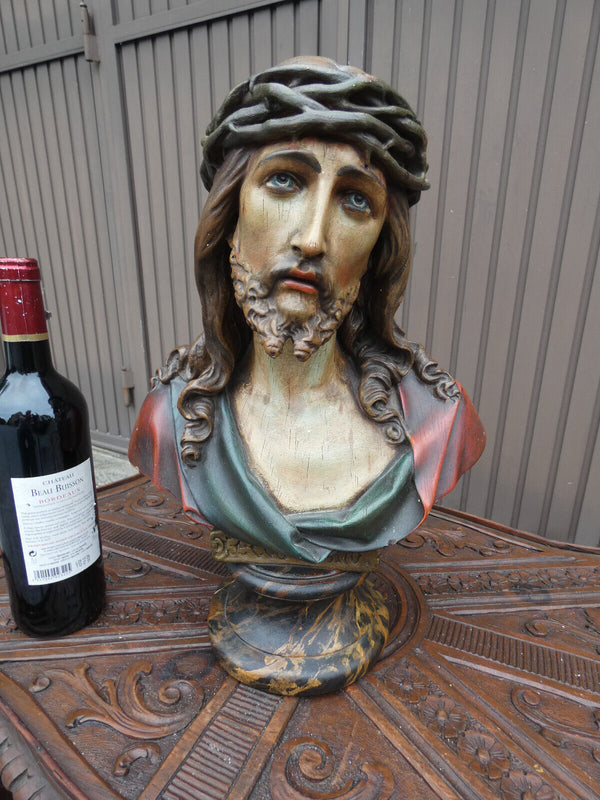 Antique French ECCE HOMO ceramic bust jesus statue sculpture religious