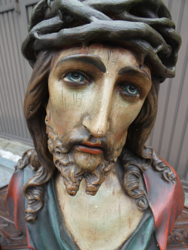 Antique French ECCE HOMO ceramic bust jesus statue sculpture religious