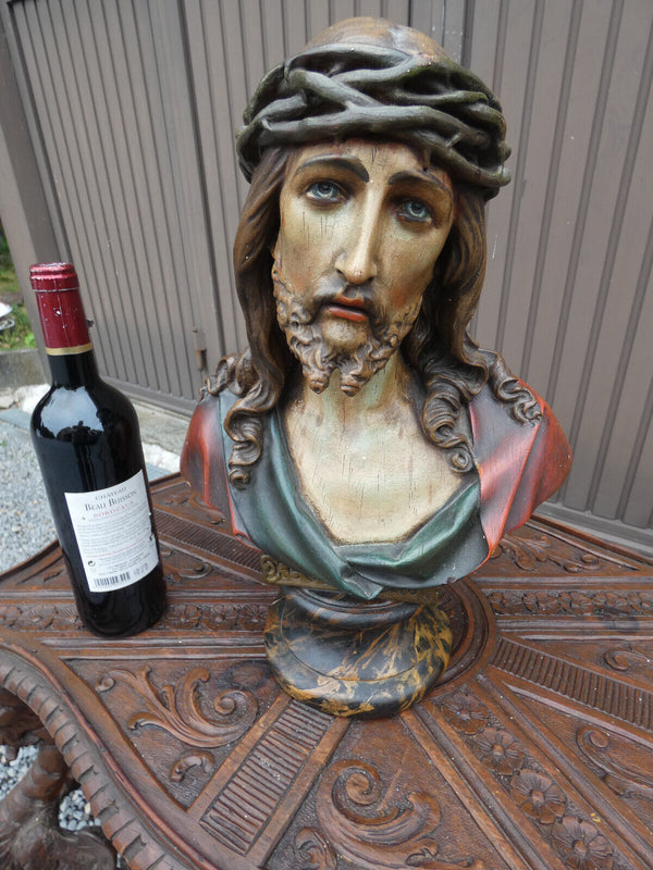 Antique French ECCE HOMO ceramic bust jesus statue sculpture religious