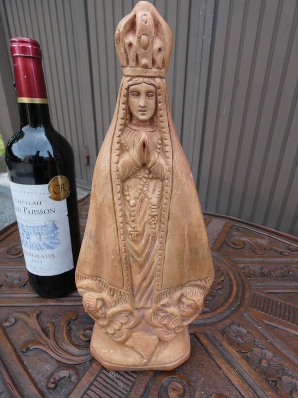 Antique ceramic chalk madonna angels base statue figurine