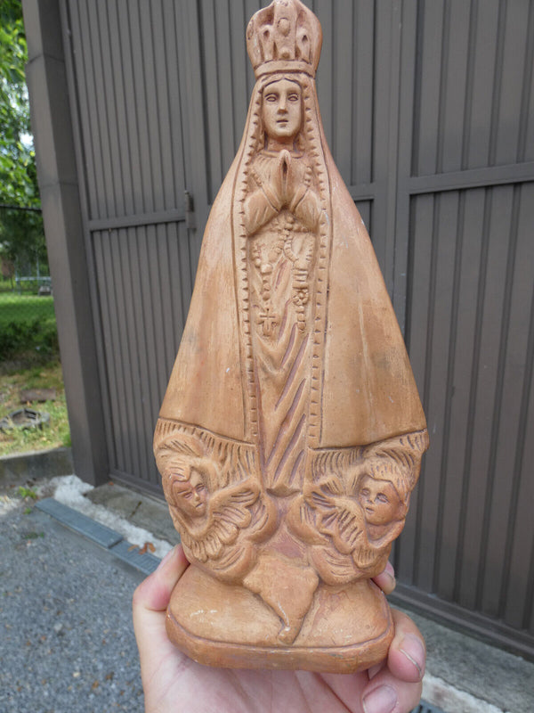 Antique ceramic chalk madonna angels base statue figurine