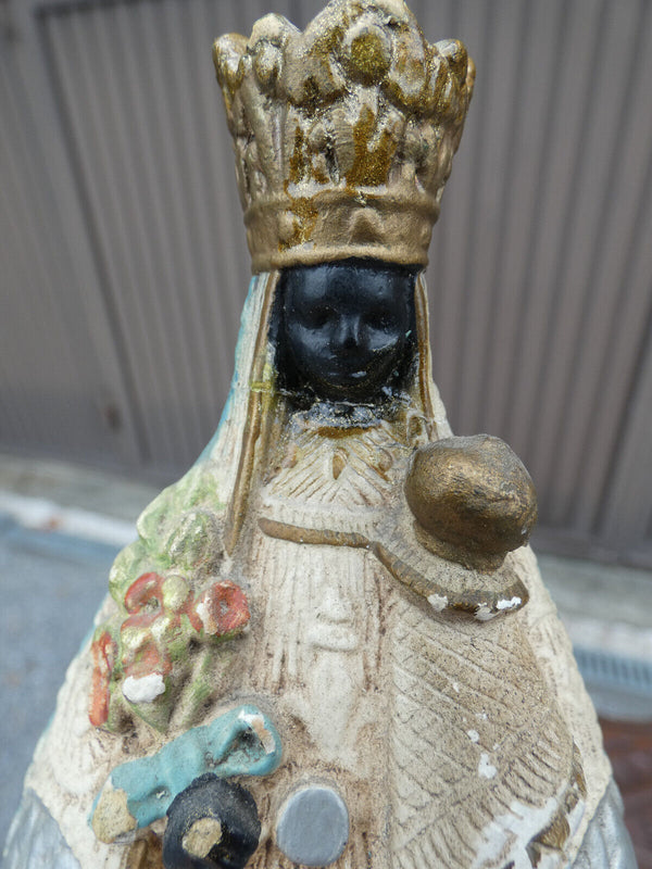 Antique Ceramic Saint Notre dame de halle black madonna statue