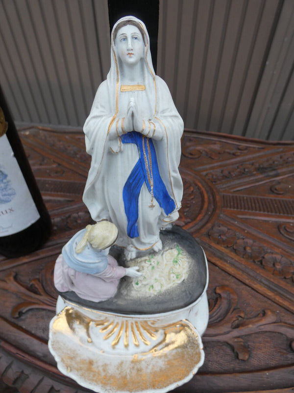 Antique Large vieux paris porcelain lourdes bernadette crucifix holy water font