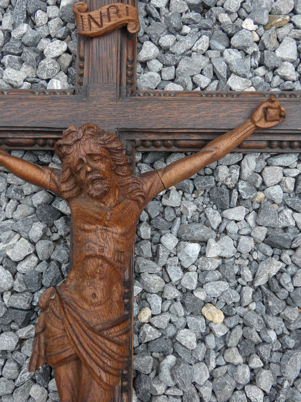 Antique French wood carved crucifix corpus christ religious