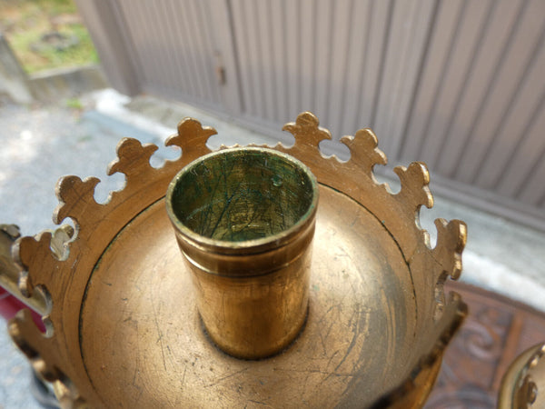 Antique French brass Altar church Canelabra candle holder stones