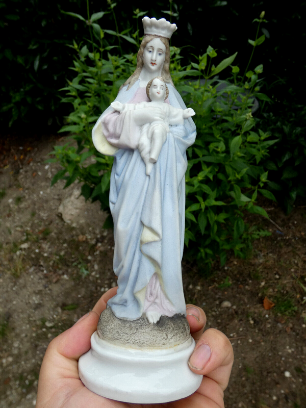 Antique vieux andenne bisque porcelain madonna statue