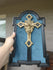 Antique french brass wood carved napoleon III frame religious crucifix plaque