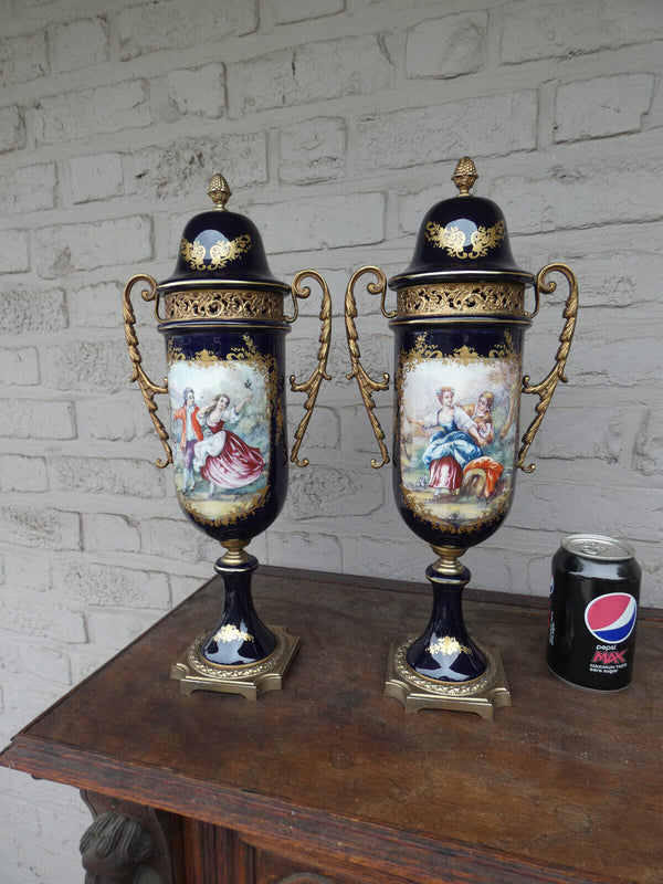 PAIR acf SEVRES porcelain marked Urn vases Victorian scene rare