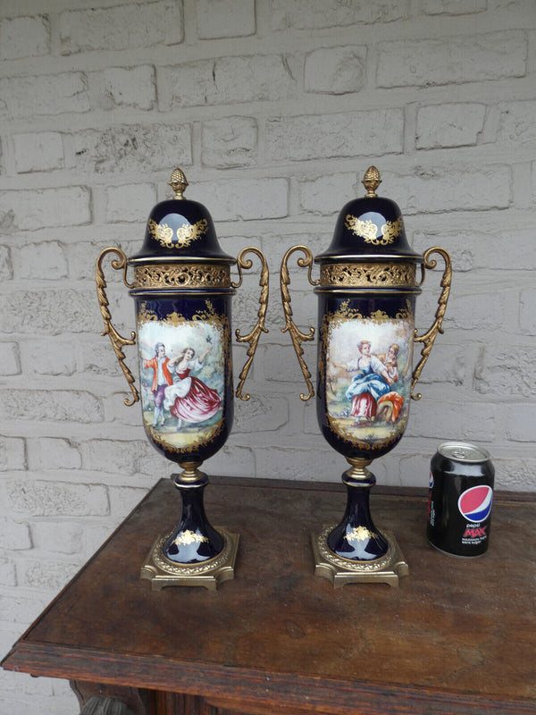 PAIR acf SEVRES porcelain marked Urn vases Victorian scene rare