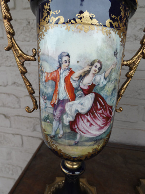 PAIR acf SEVRES porcelain marked Urn vases Victorian scene rare