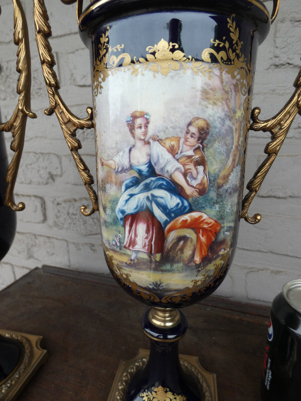 PAIR acf SEVRES porcelain marked Urn vases Victorian scene rare