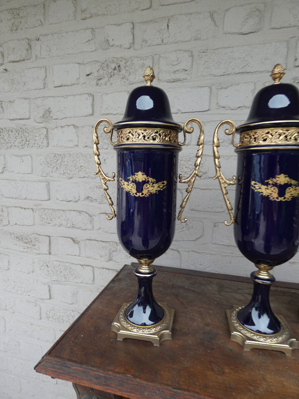 PAIR acf SEVRES porcelain marked Urn vases Victorian scene rare