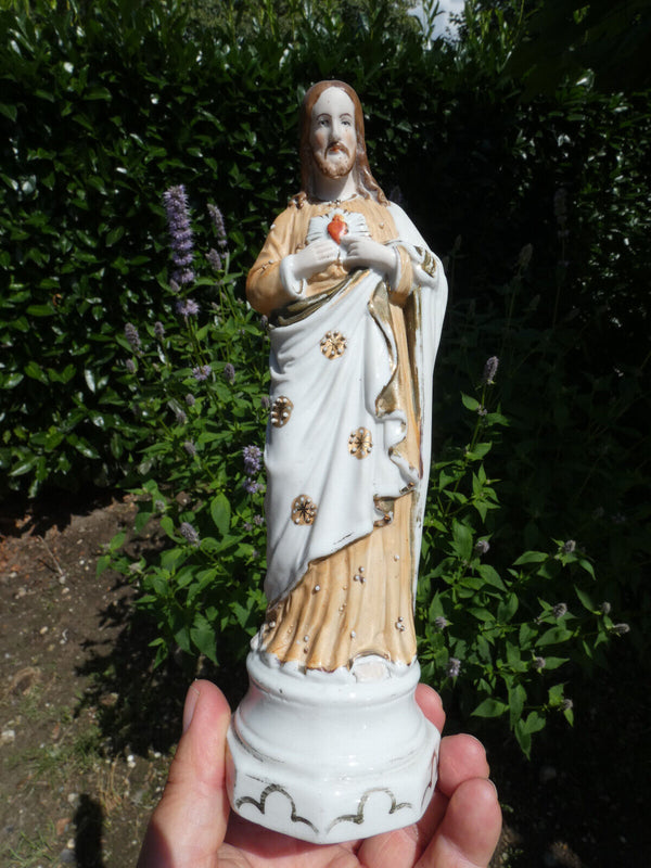 Antique french porcelain sacred heart jesus figurine statue