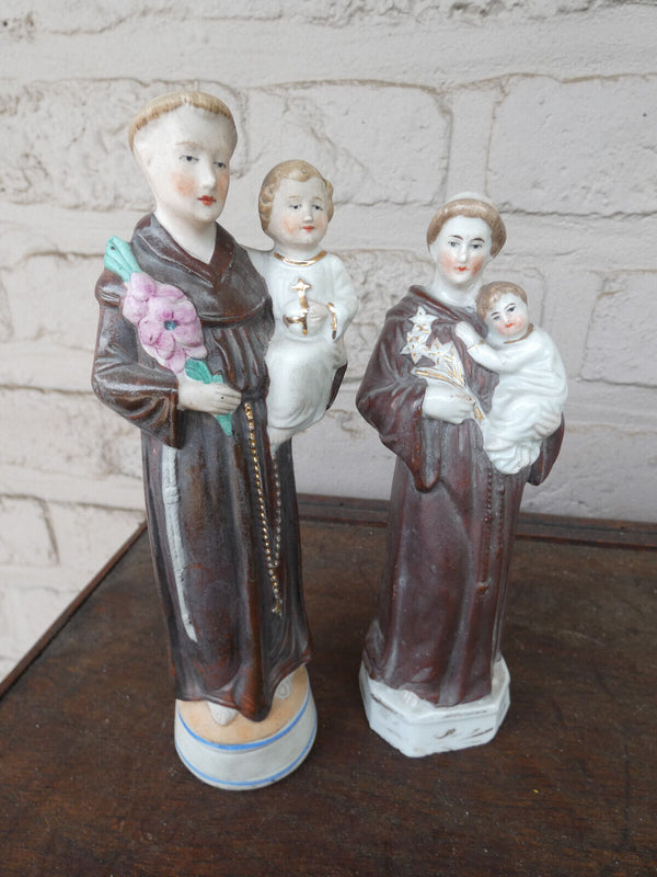 PAIR antique porcelain saint anthony figurine statue religious