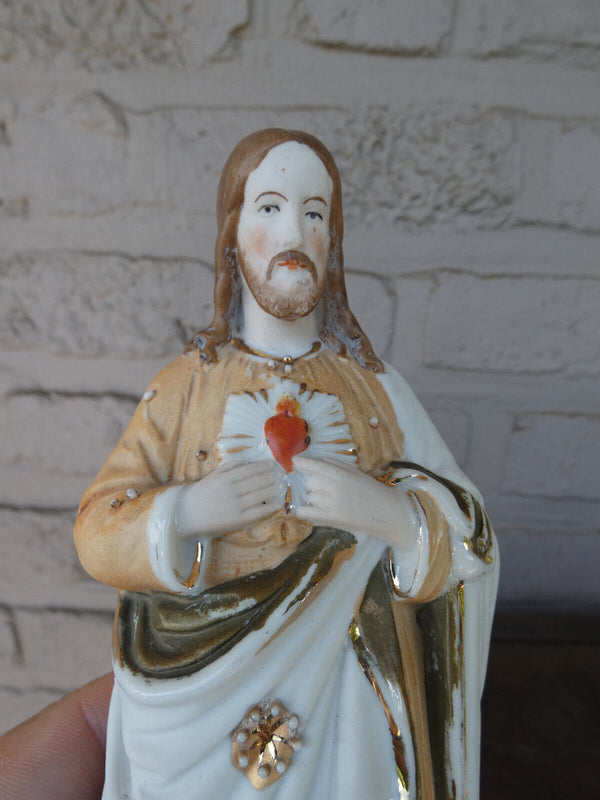 Antique french porcelain sacred heart jesus figurine statue