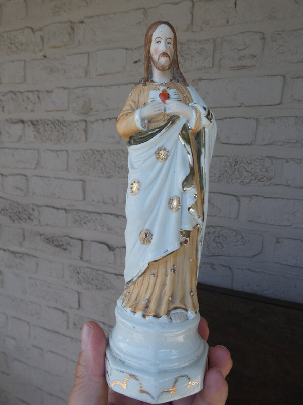 Antique french porcelain sacred heart jesus figurine statue