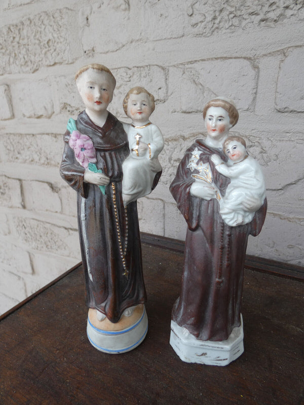 PAIR antique porcelain saint anthony figurine statue religious