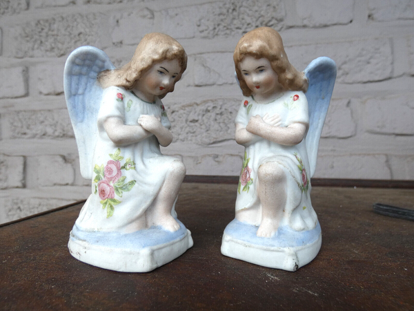 PAIR french small angel figurines religious porcelain