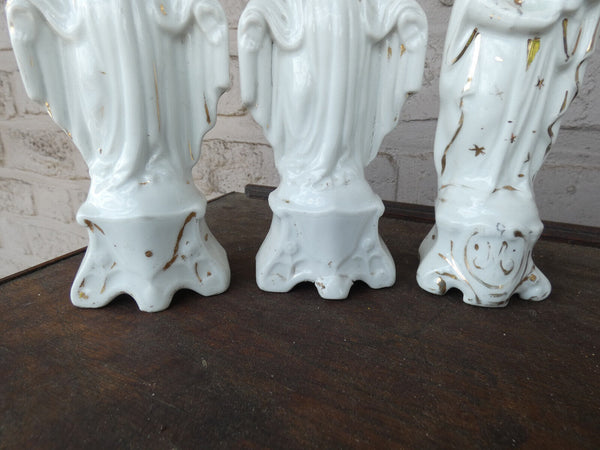 Set 3 antique french vieux paris porcelain figurine statue mary madonna