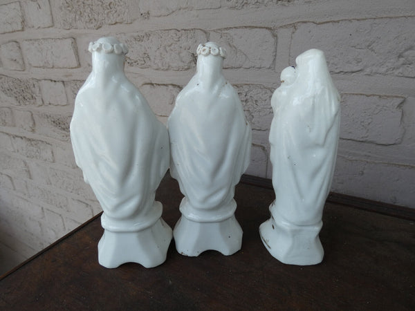 Set 3 antique french vieux paris porcelain figurine statue mary madonna