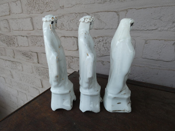 Set 3 antique french vieux paris porcelain figurine statue mary madonna