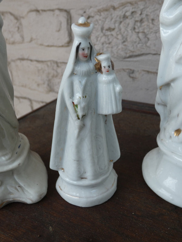 Set 3 antique french vieux paris porcelain figurine statue religious madonna