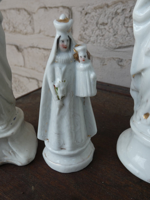 Set 3 antique french vieux paris porcelain figurine statue religious madonna