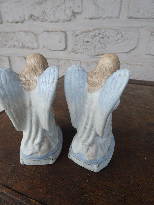 PAIR french small angel figurines religious porcelain