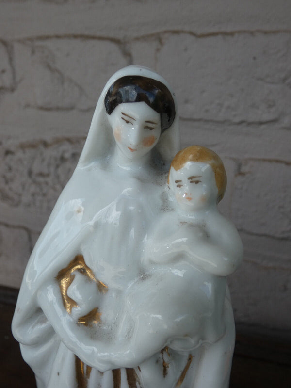 Set 3 antique french vieux paris porcelain figurine statue religious madonna