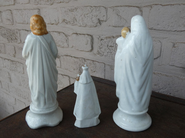 Set 3 antique french vieux paris porcelain figurine statue religious madonna