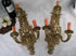 Huge PAIR French antique bronze putti faun satyr 3 arms sconces wall lights