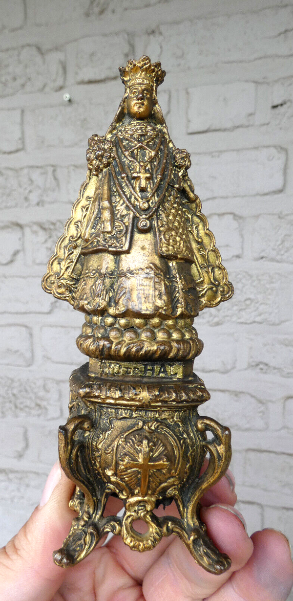 Antique Notre dame de hal black madonna brass gold gilt statue figurine religion