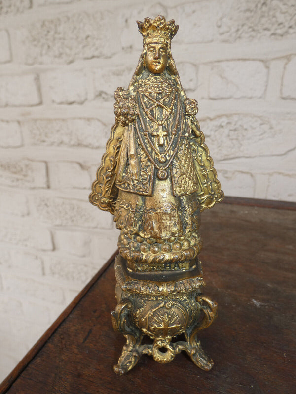 Antique Notre dame de hal black madonna brass gold gilt statue figurine religion