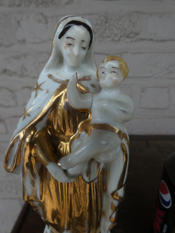 Antique french vieux paris porcelain madonna figurine statue 19thc