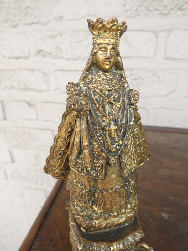 Antique Notre dame de hal black madonna brass gold gilt statue figurine religion