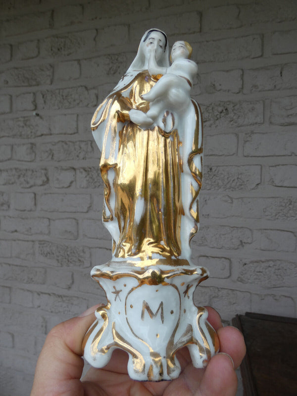 Antique french vieux paris porcelain madonna figurine statue 19thc