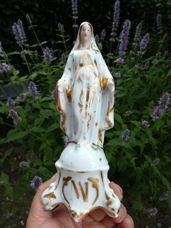 Antique french vieux paris porcelain madonna figurine statue 19thc