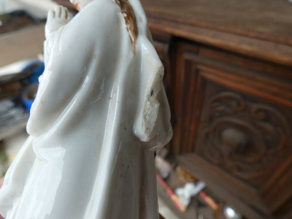 Antique french vieux paris porcelain madonna statue figurine religion