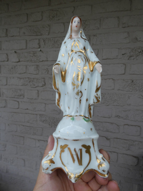 Antique french vieux paris porcelain madonna figurine statue 19thc