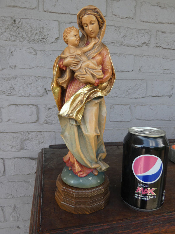 Italian wood carved 70s madonna child statue figurine