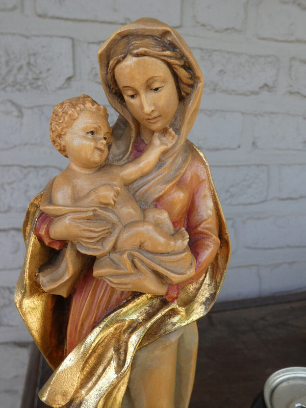 Italian wood carved 70s madonna child statue figurine