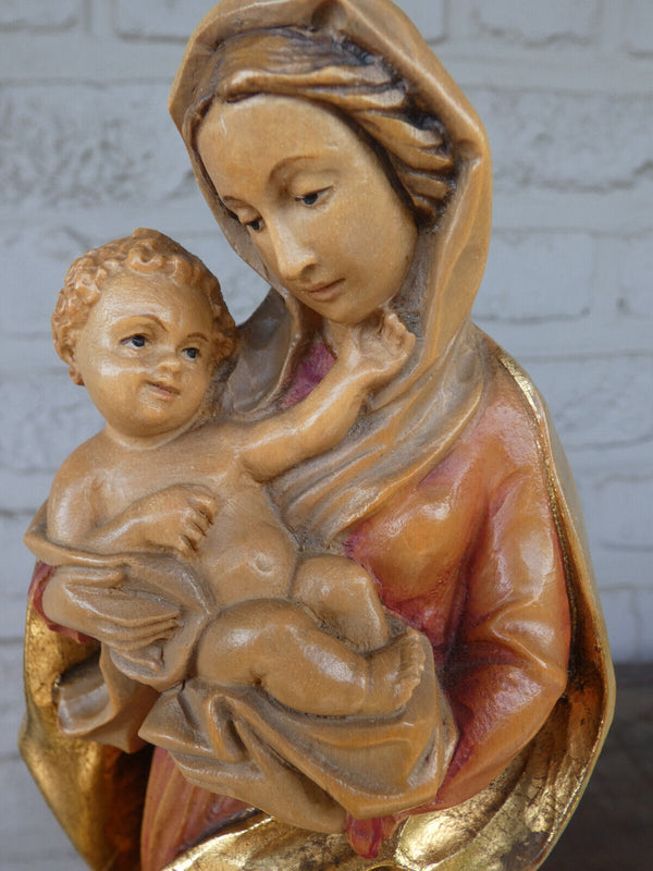 Italian wood carved 70s madonna child statue figurine