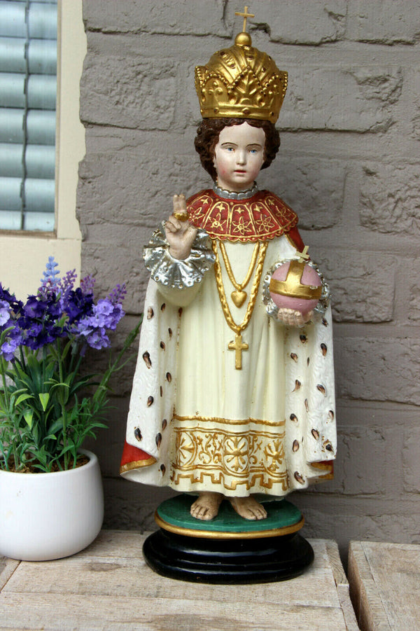 Large antique French jesus of prague chalkware statue figurine religious