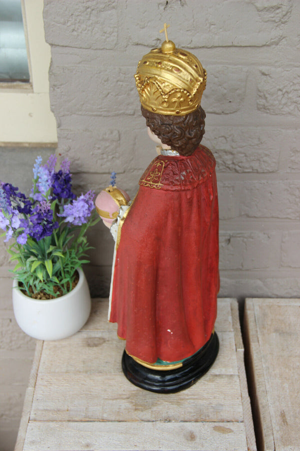 Large antique French jesus of prague chalkware statue figurine religious