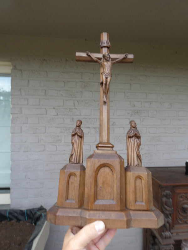 Antique Wood carved calvary crucifix cross rare french religious