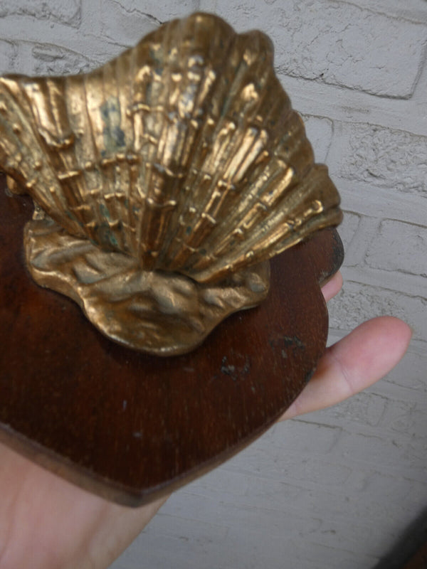 Antique bronze wood plaque holy water font angels agnus dei rare